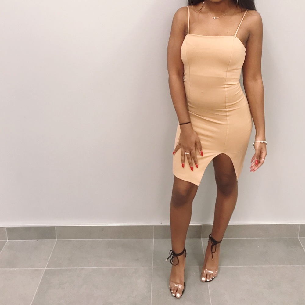 Beige Forever 21 Slit Dress